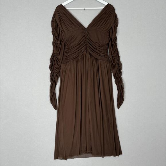 Eloquii Dress Womens 16 Brown Shirred Mesh Fit & Flare Midi Formal Party Gown - Picture 5 of 14